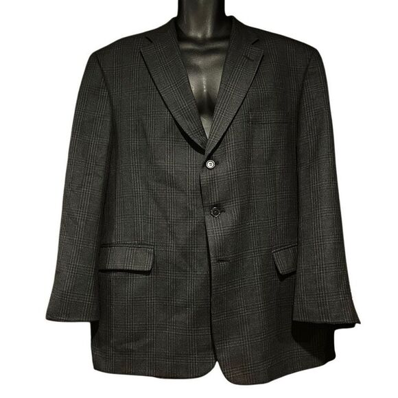 Haggar Glen Check Plaid Dark Gray Suit Jacket Sports Men’s 46R - Picture 1 of 5